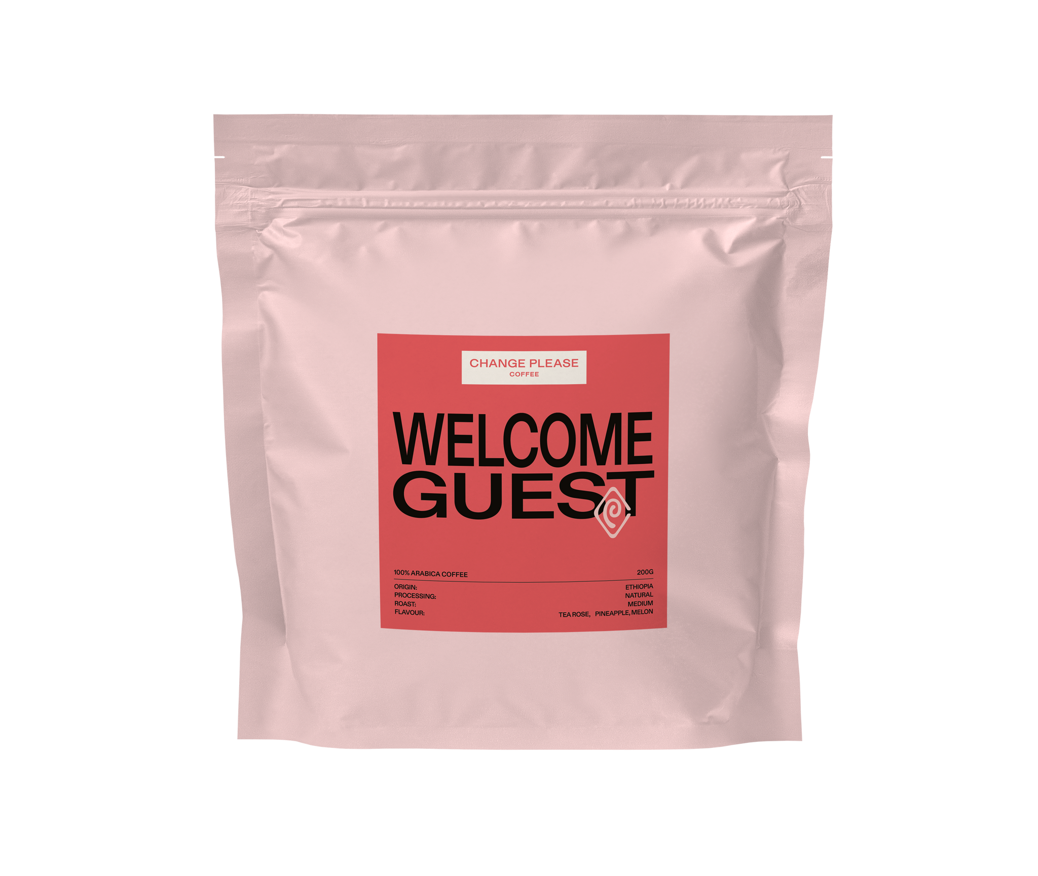 A package of coffee labeled 'WELCOME GUEST' 